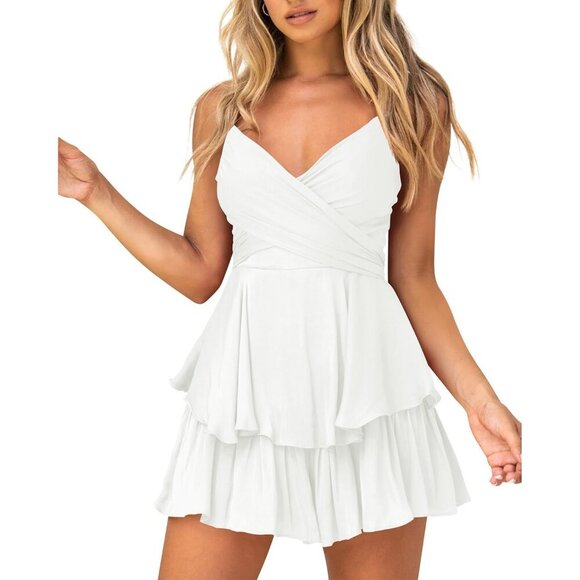 Dresses & Skirts - Women's Polyester Mini Dress V-Neck Adjustable Spaghetti Strap Sleeveless